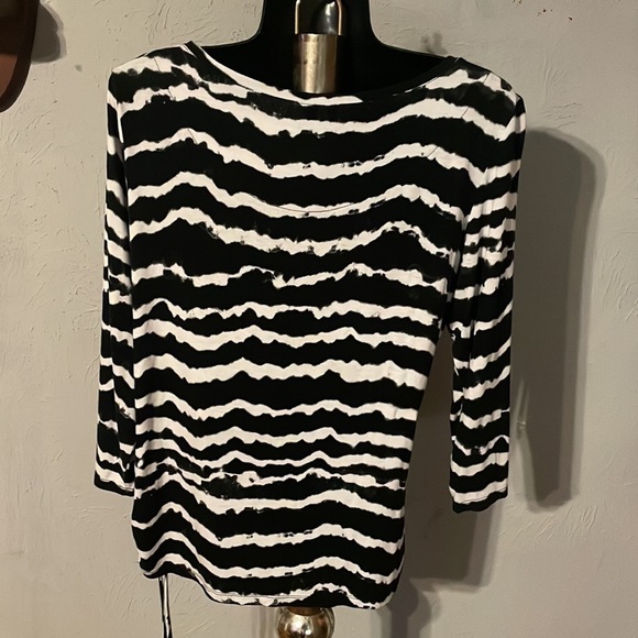 Small Ruby Road black white ballet neck striped printed tie dyed blouse dress - Picture 9 of 14